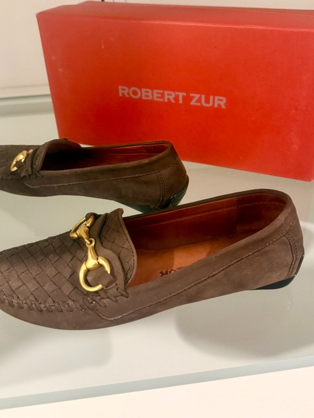 Women's Suede driving loafers Gold two bit hardware suede/lambskin